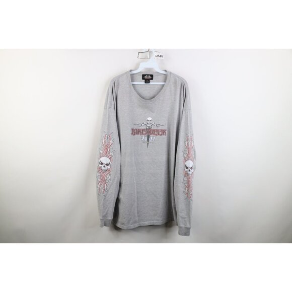 Vtg Y2K Mens 2XL 2007 Daytona Bike Week Tribal Skull Sword Long Sleeve T-Shirt